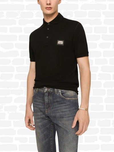 דולצ'ה גאבנה פולו  צבע שחור DG Essentials cotton piqué polo shirt
