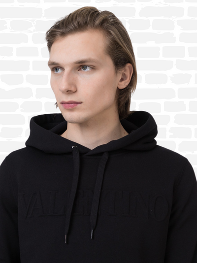 ולנטינו סווטשירט קפוצ'ון צבע שחור EMBOSSED LOGO hoodie
