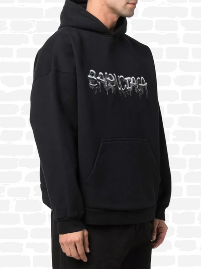 בלנסיאגה סווטשירט קפוצ'ון צבע שחור LOGO OVERSIZED POPOVER hoodie