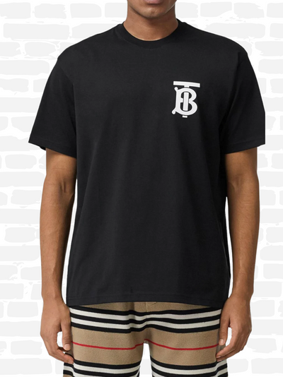 ברברי טי שירט צבע שחור print logo cotton T-shirt