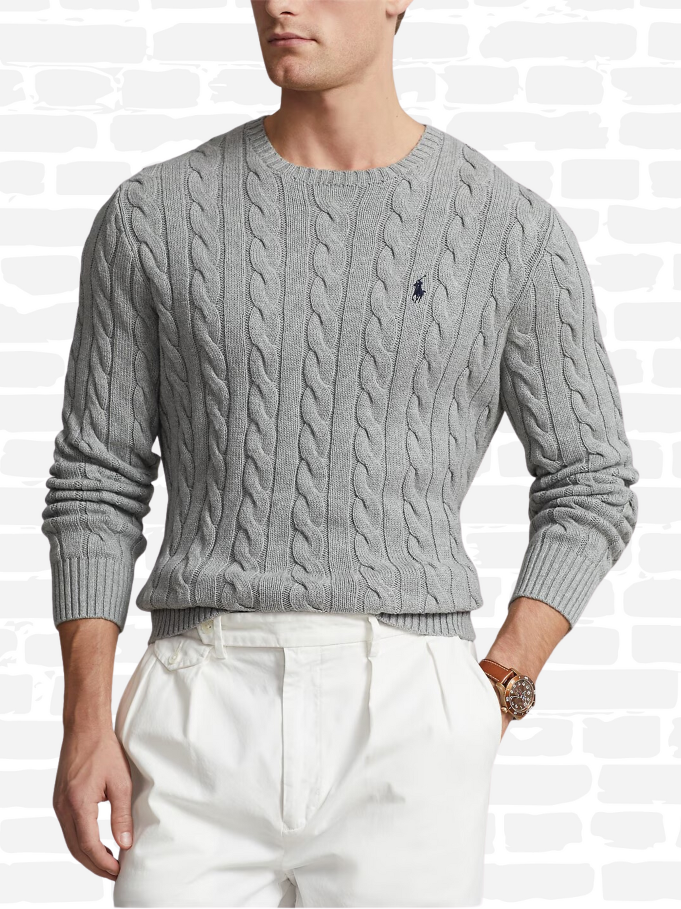 פולו ראלף לורן סריג צבע אפור POLO CABLE KNIT JUMPER