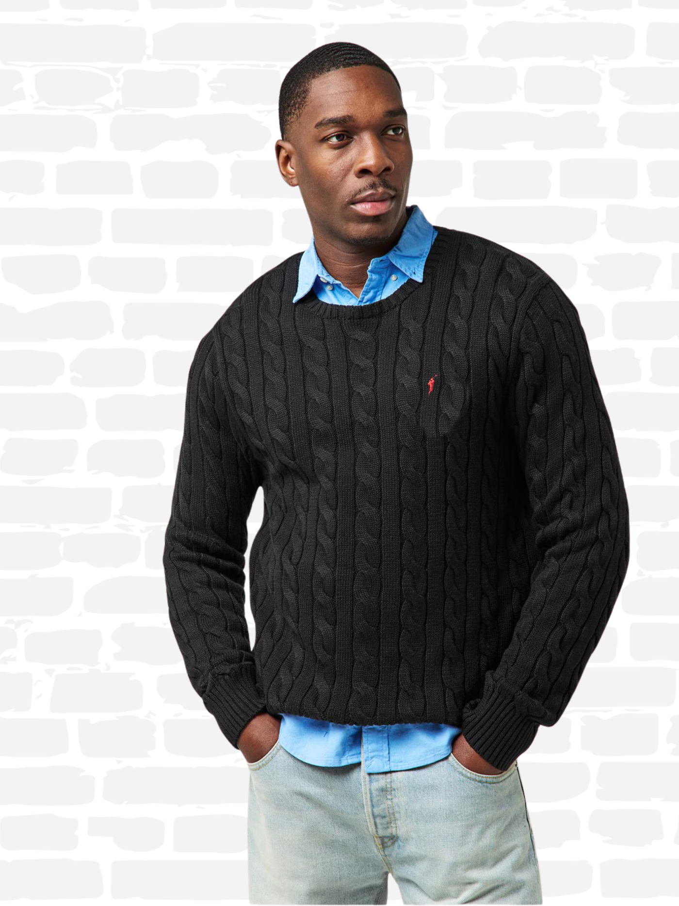 פולו ראלף לורן סריג צבע שחור POLO CABLE KNIT JUMPER