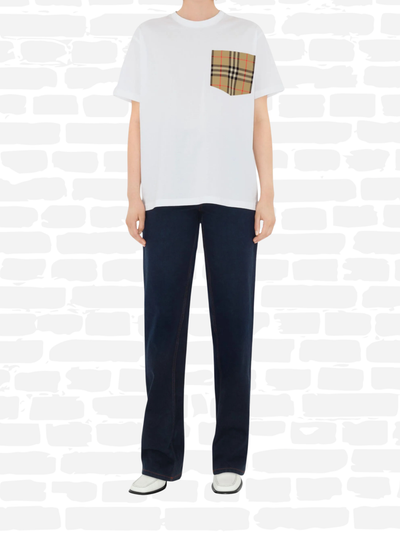 ברברי טי שירט צבע לבן VINTAGE CHECK POCKET