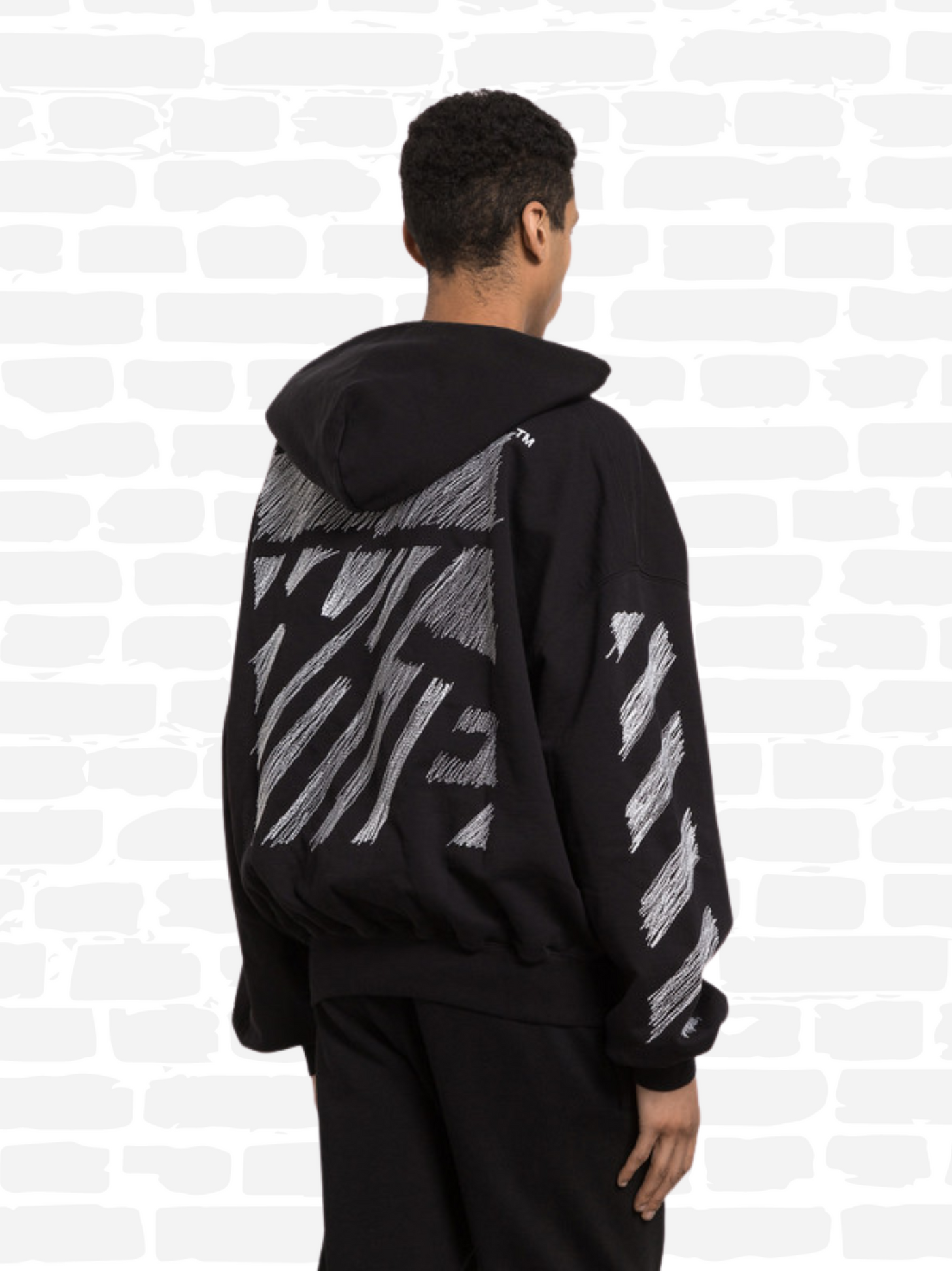 אוף וויט סווטשירט קפוצ'ון צבע שחור Scribble Diagonals Hoodie