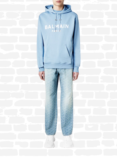 באלמין סווטשירט קפוצ'ון צבע כחול LOGO COTTON PRINTED HOODIE