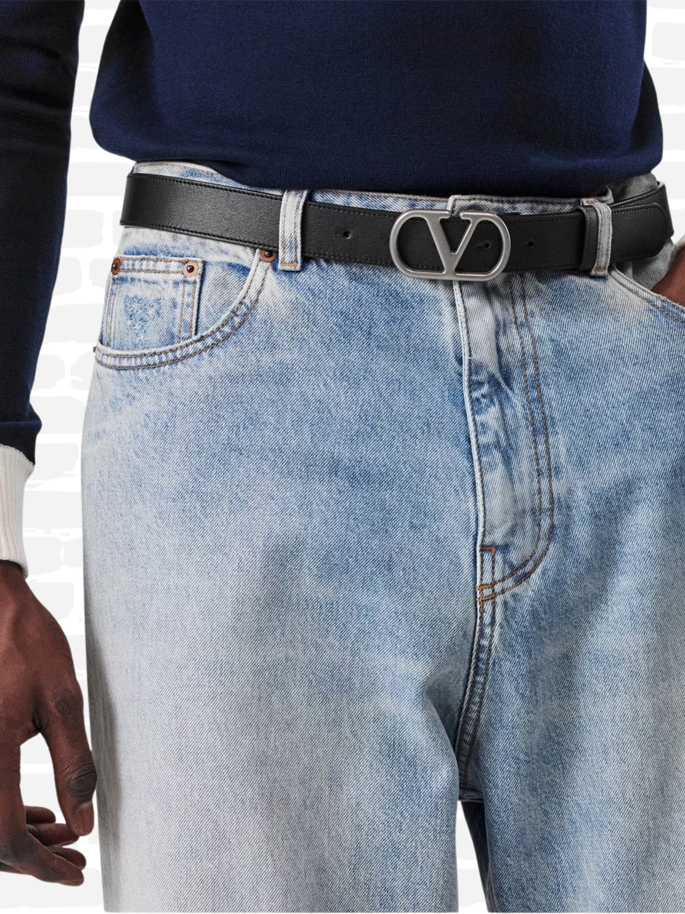 ולנטינו חגורה עור צבע שחור VLOGO SIGNATURE BELT