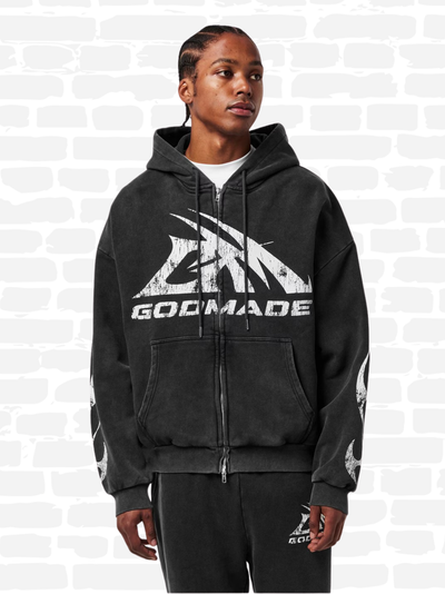 גוד מייד סווטשירט קפוצ'ון צבע אפור LOGO ZIP HOODIE