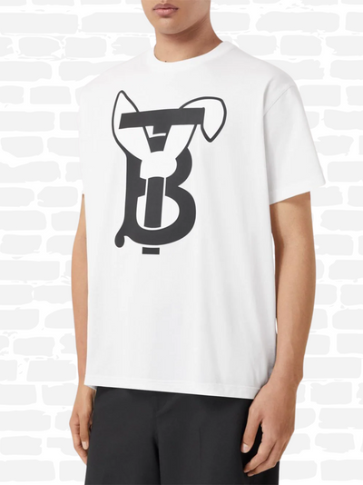 ברברי טי שירט צבע לבן T-shirt Rabbit con stampa