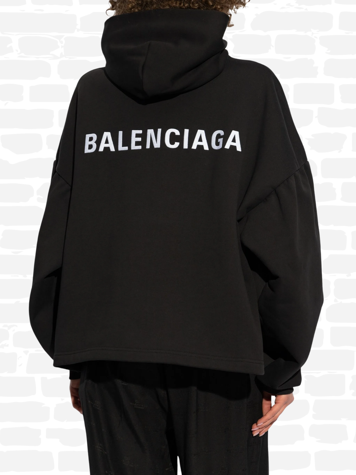 בלנסיאגה סווטשירט צבע שחור LOGO-PRINT HOODIE