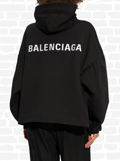 בלנסיאגה סווטשירט צבע שחור LOGO-PRINT HOODIE