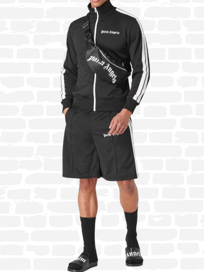 פאלם אנג'לס מכנסיים צבע שחור logo-print track shorts
