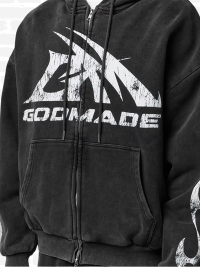 גוד מייד סווטשירט קפוצ'ון צבע אפור LOGO ZIP HOODIE