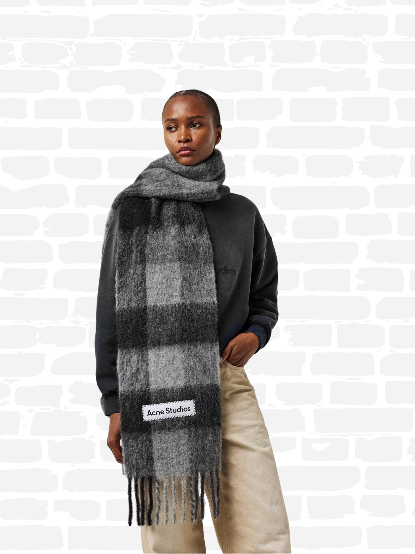 אקנה סטודיוס צעיף משבצות צבע אפור ACNE VALLY