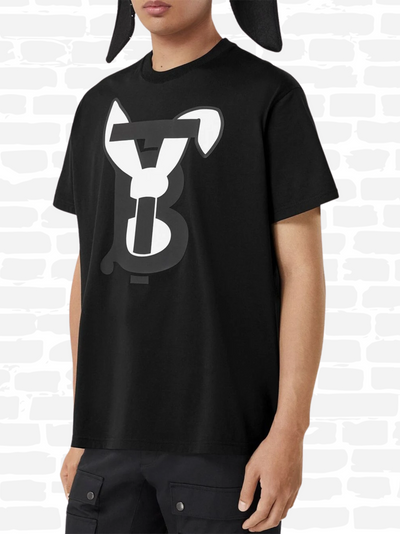 טי שירט צבע שחור T-shirt Rabbit con stampa