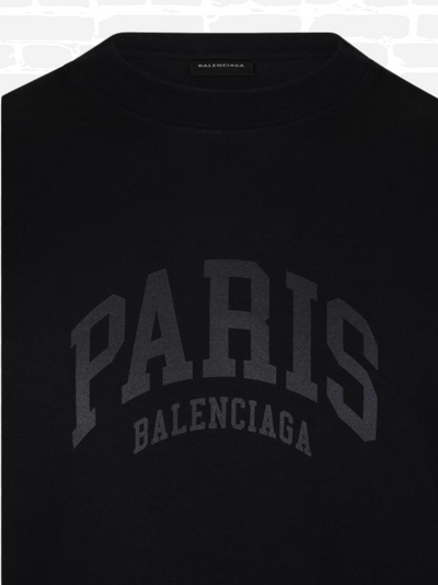 בלנסיאגה טי שירט צבע שחור Paris logo print T-shirt