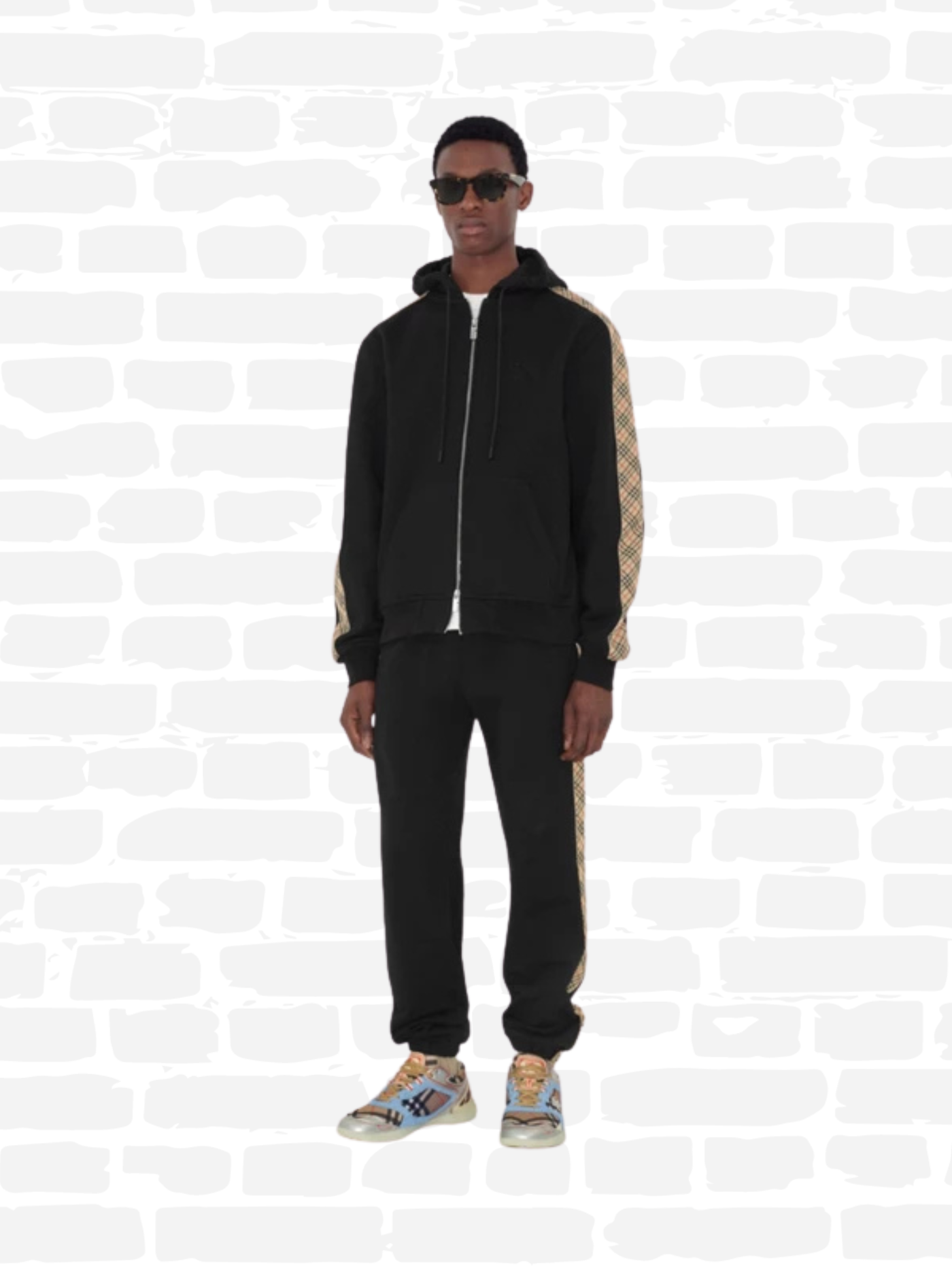 ברברי מכנסיים צבע שחור CHECK TAPE CLOSED HEM