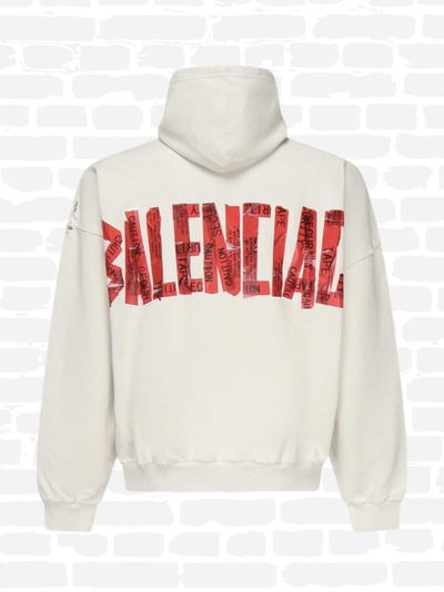 בלנסיאגה סווטשירט קפוצ'ון צבע לבן  PRINT FULL-ZIP