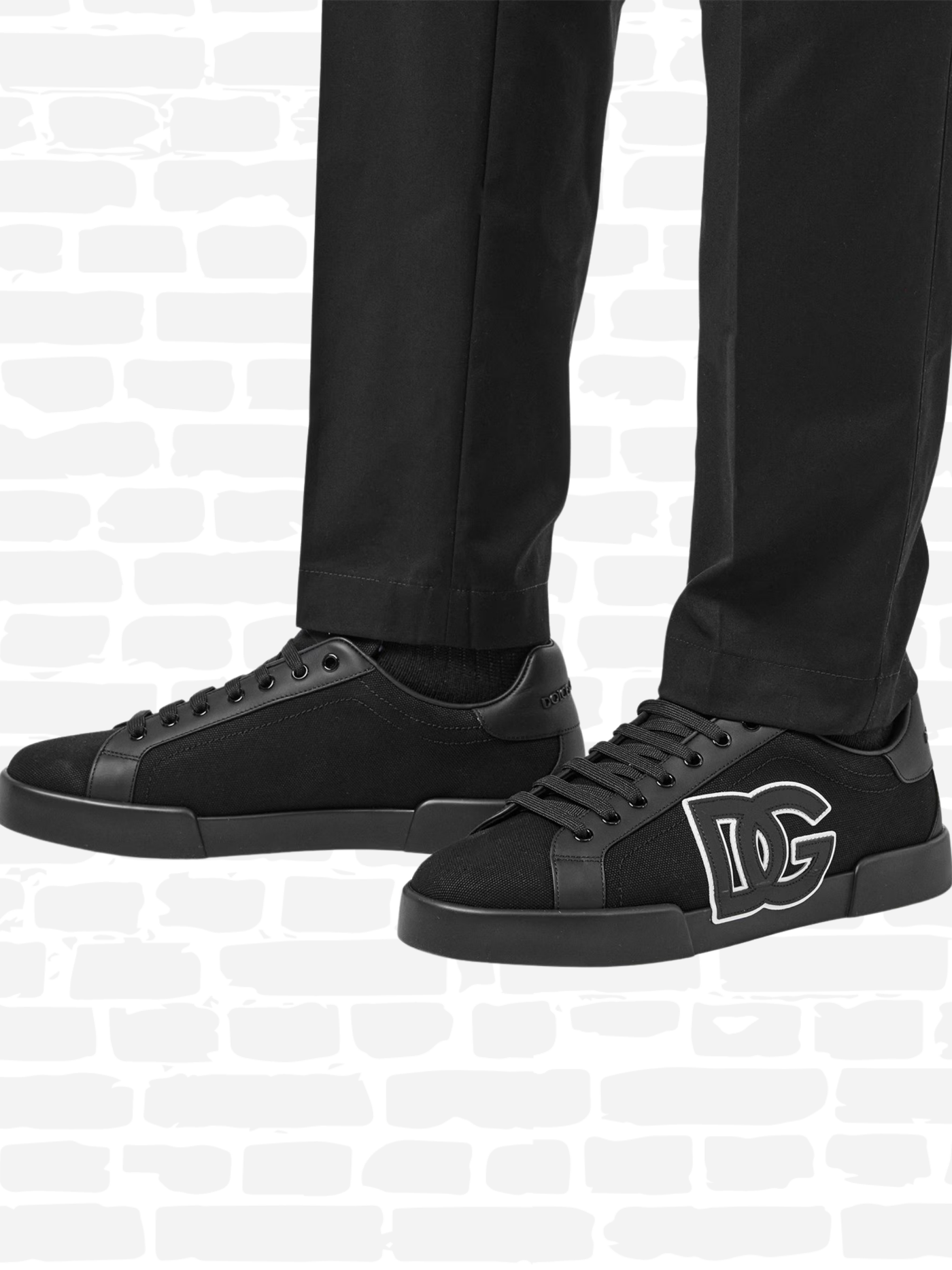 דולצ'ה גאבנה נעליים צבע שחור PORTOFINO CANVAS TRAINERS