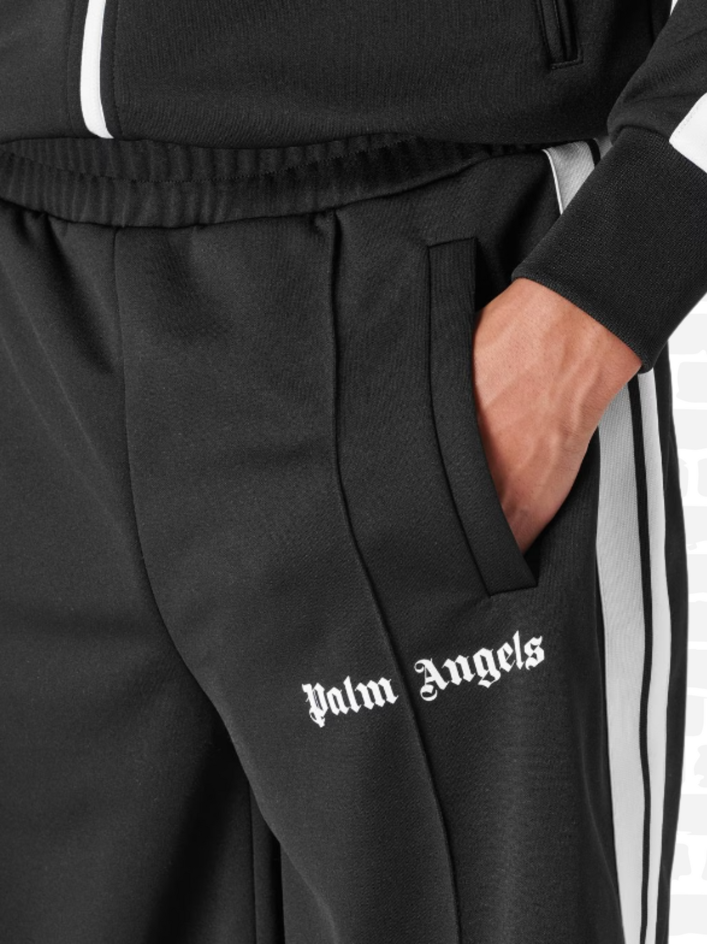 פאלם אנג'לס מכנסיים צבע שחור logo-print track shorts
