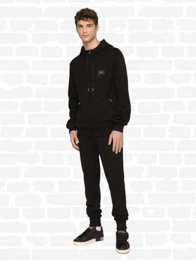 דולצ'ה גאבנה סווטשירט צבע שחור Jersey zip-up hoodie