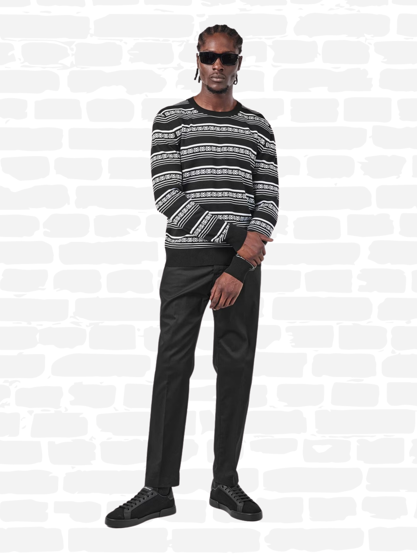 דולצ'ה גאבנה נעליים צבע שחור PORTOFINO CANVAS TRAINERS