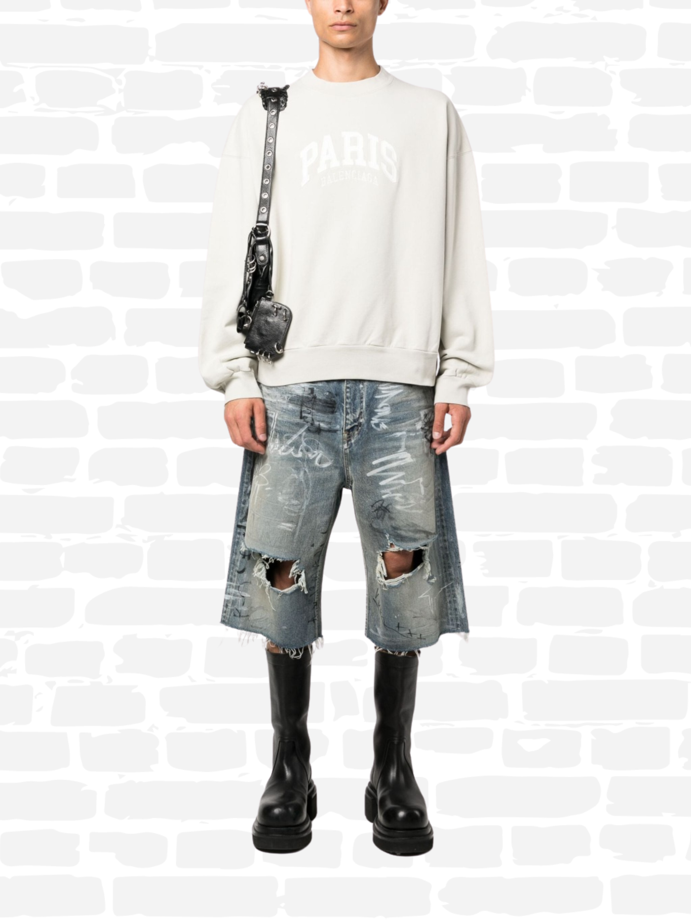 בלנסיאגה סווטשירט צבע קרם PARIS LOGO EMBROIDERED HOODIE