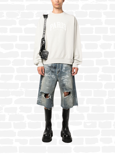 בלנסיאגה סווטשירט צבע קרם PARIS LOGO EMBROIDERED HOODIE