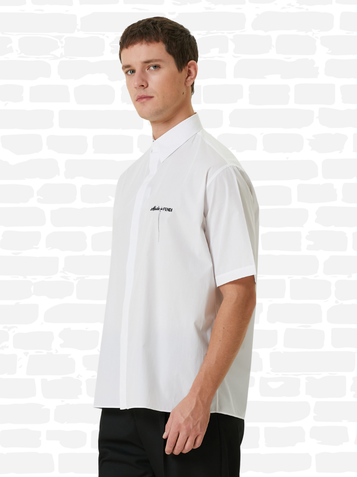 פנדי שירט צבע לבן LOGO-EMBROIDERED POPLIN SHIRT