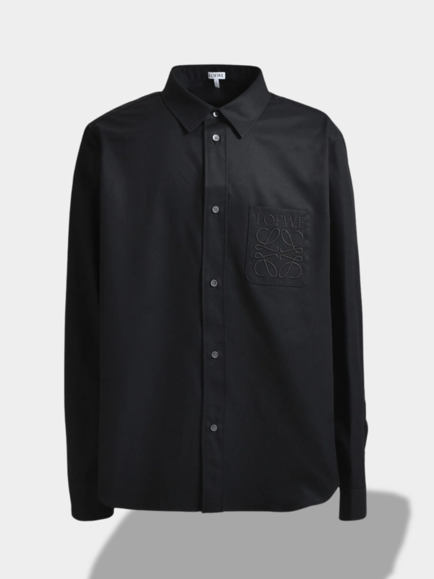 לואוי מכופתרת ארוכה צבע שחור Logo-Embroidered Cotton-Poplin Shirt