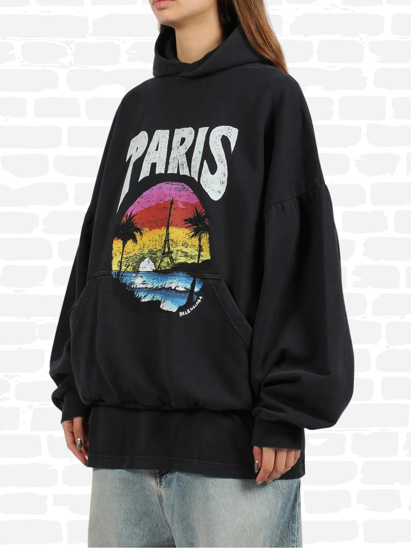 בלנסיאגה סווטשירט קפוצ'ון צבע שחור Paris Tropical cotton hoodie