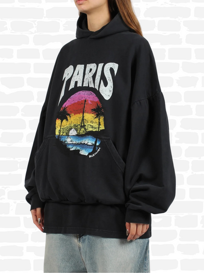 בלנסיאגה סווטשירט קפוצ'ון צבע שחור Paris Tropical cotton hoodie