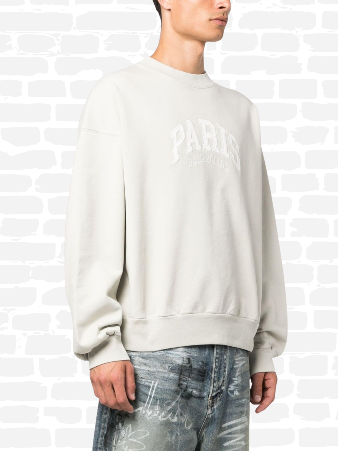 בלנסיאגה סווטשירט צבע קרם PARIS LOGO EMBROIDERED HOODIE