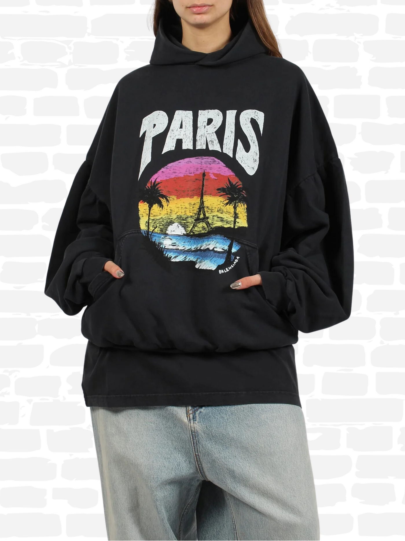 בלנסיאגה סווטשירט קפוצ'ון צבע שחור Paris Tropical cotton hoodie