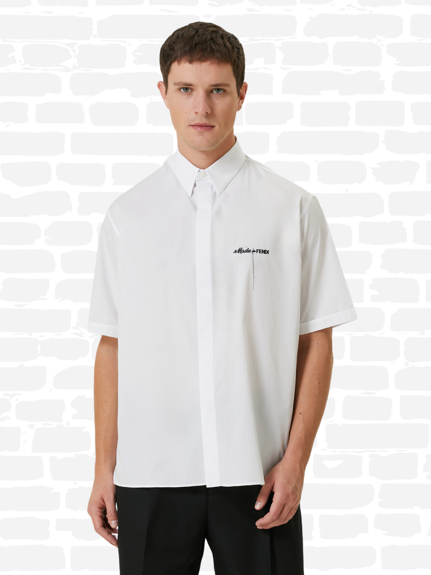 פנדי שירט צבע לבן LOGO-EMBROIDERED POPLIN SHIRT