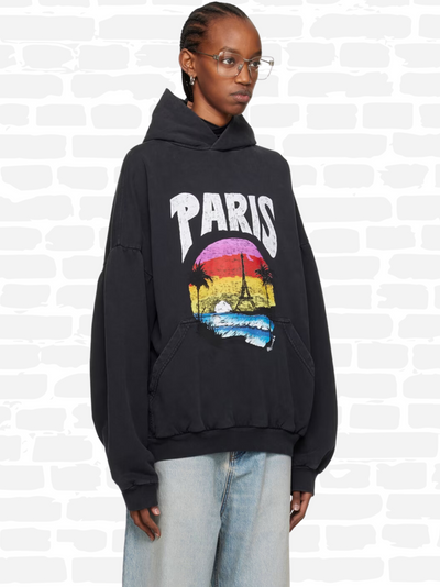 בלנסיאגה סווטשירט קפוצ'ון צבע שחור Paris Tropical cotton hoodie