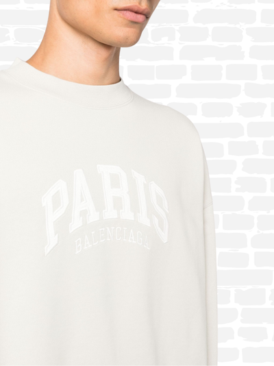 בלנסיאגה סווטשירט צבע קרם PARIS LOGO EMBROIDERED HOODIE
