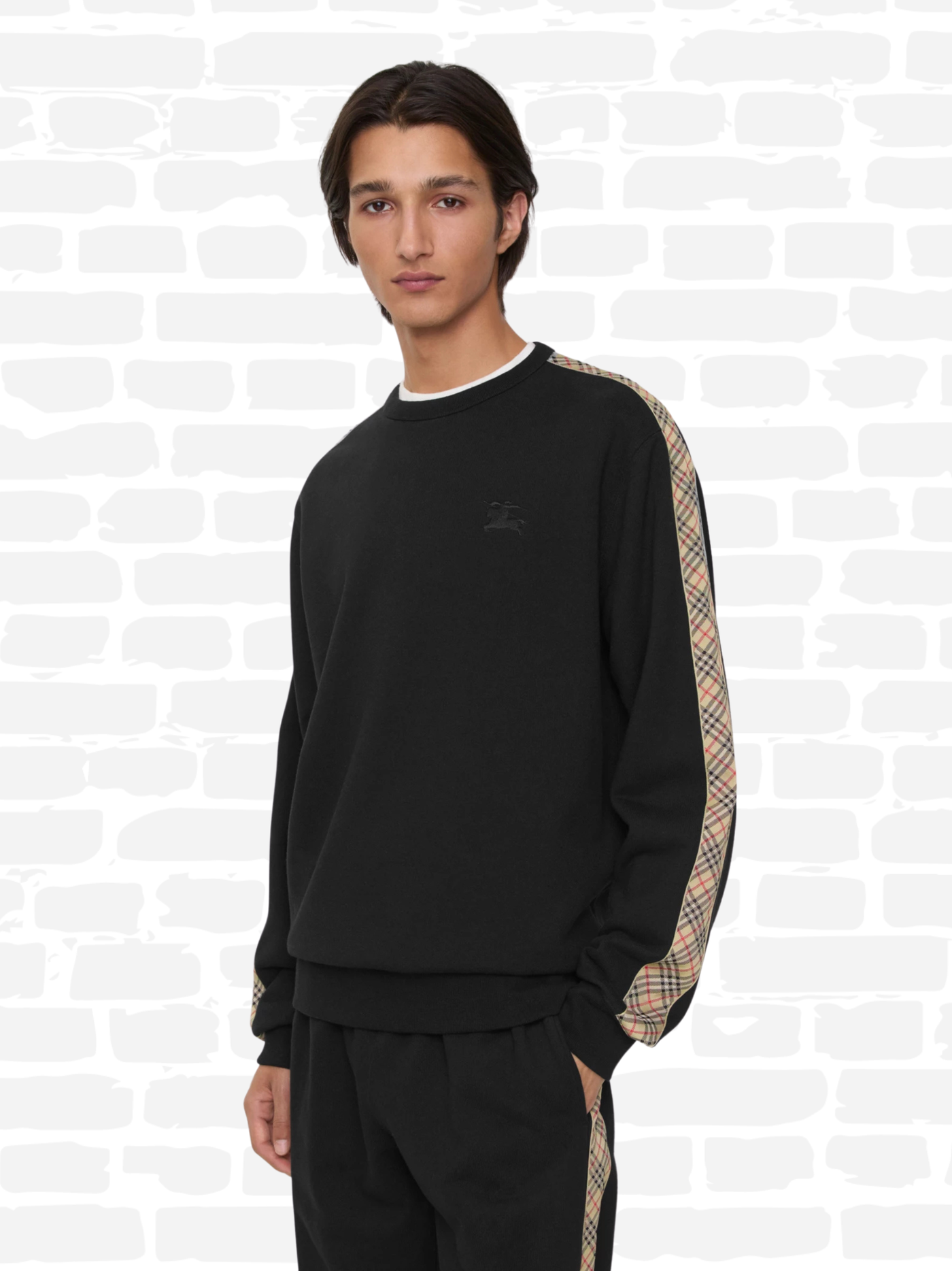 ברברי סווטשירט צבע שחור CHECK TRIM COTTON