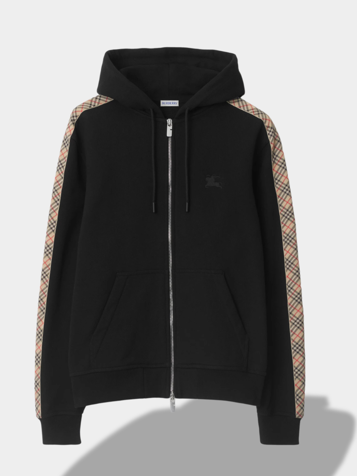 ברברי סווטשירט קפוצ'ון צבע שחור CHECK TRIM ZIP