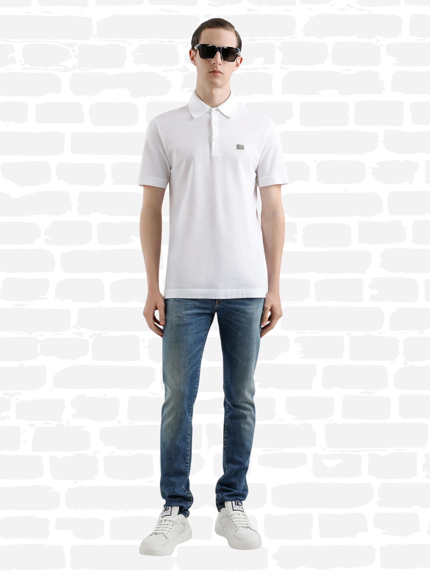 דולצ'ה גאבנה שירט צבע לבן LOGO-PLAQUE POLO SHIRT