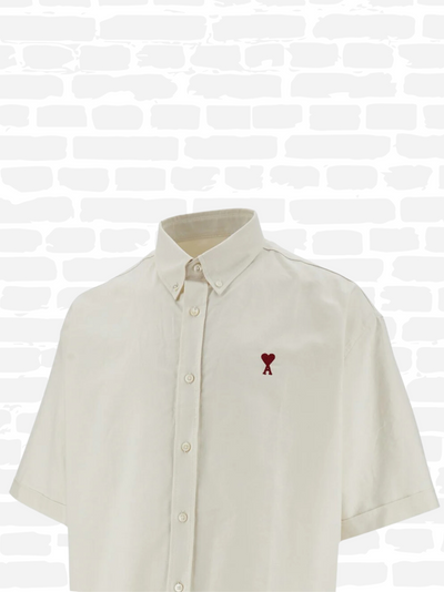 אמי פריז שירט צבע לבן logo-embroidered cotton shirt