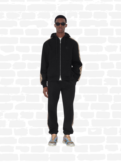 ברברי סווטשירט קפוצ'ון צבע שחור CHECK TRIM ZIP