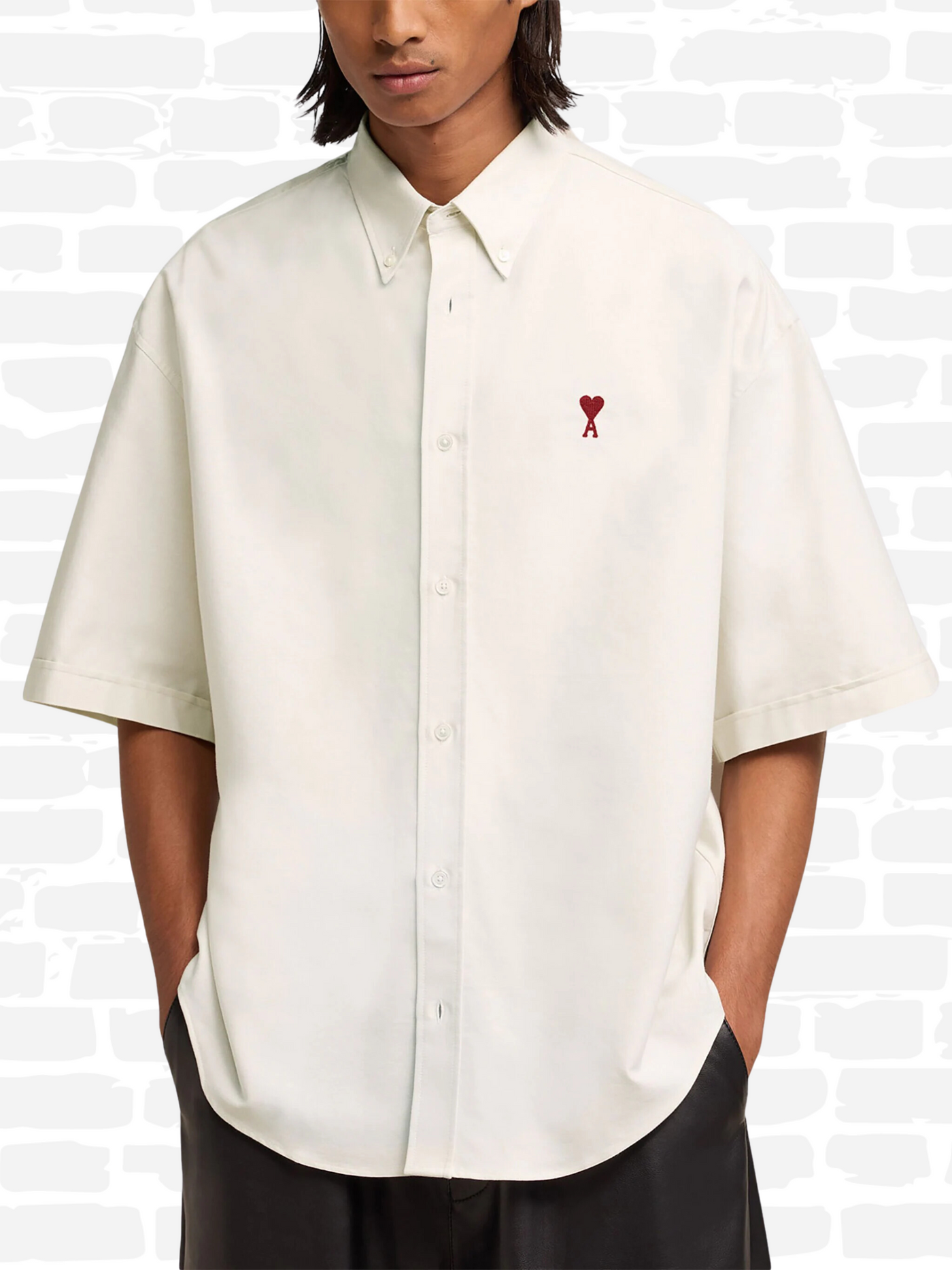 אמי פריז שירט צבע לבן logo-embroidered cotton shirt