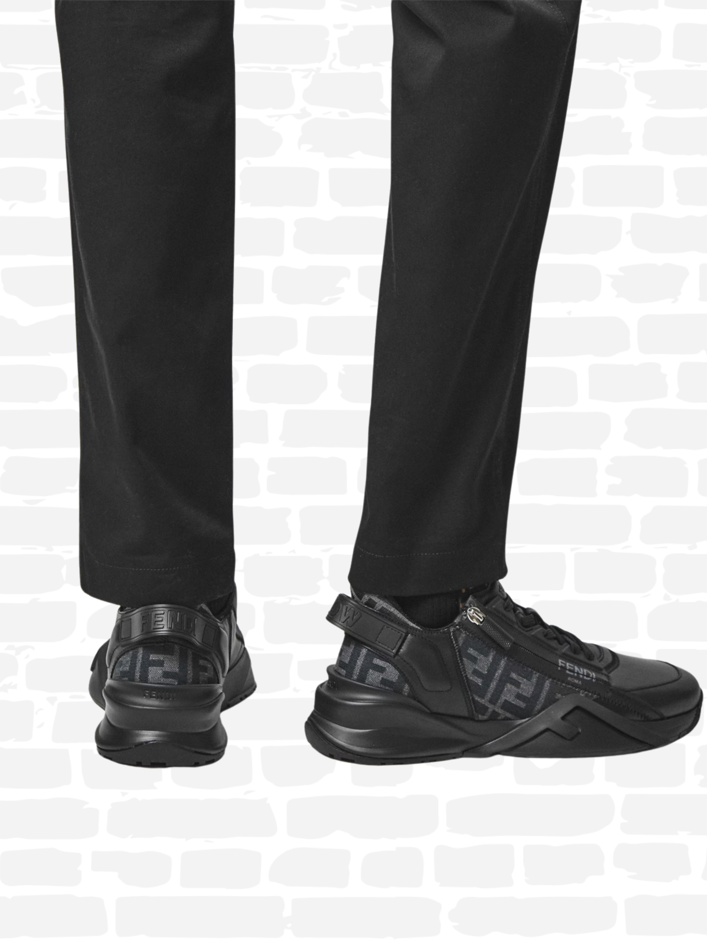 פנדי נעליים צבע שחור FLOW LOW TOP TRAINERS