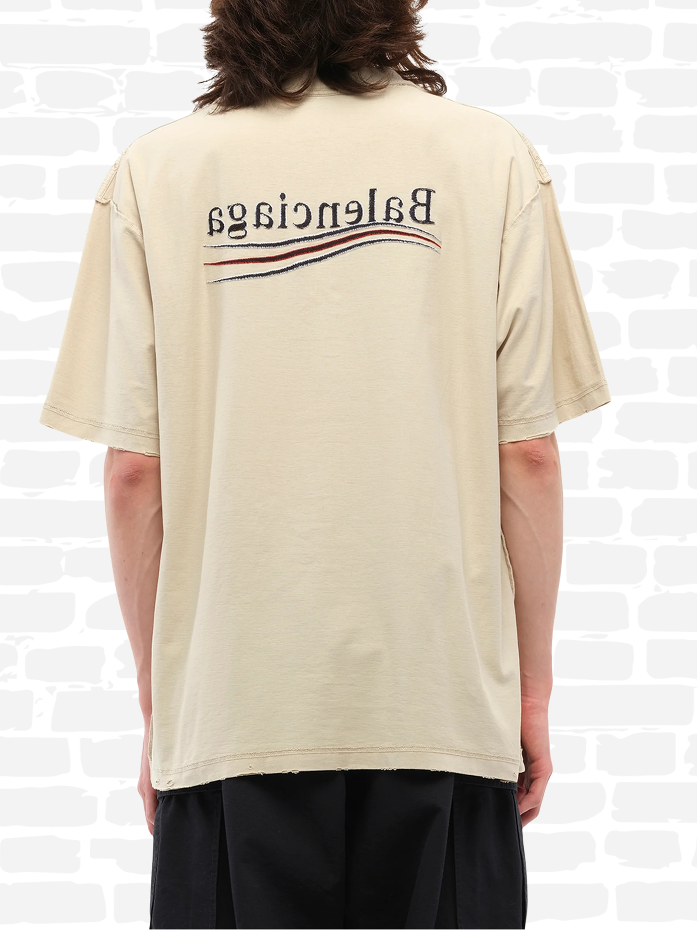 בלנסיאגה טי שירט צבע קרם CAMPAIGN INSIDE-OUT T-SHIRT