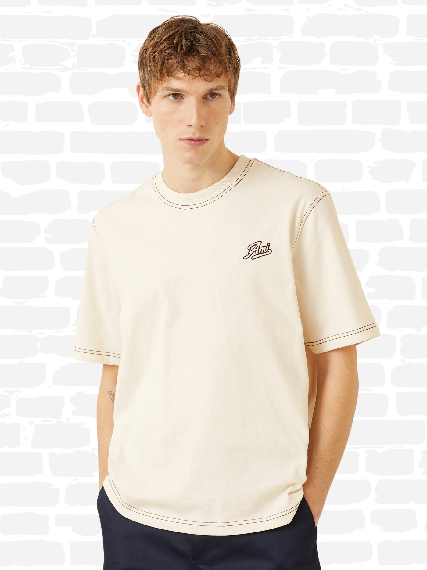 אמי פריז שירט צבע קרם CREW NECK T-SHIRT