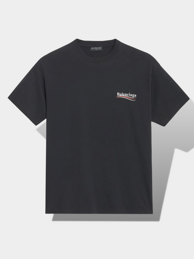 בלנסיאגה טי שירט צבע שחור מודפס oversize logo T-shirt
