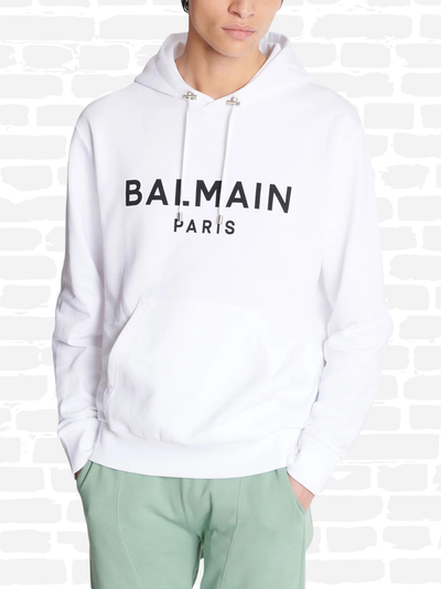 באלמין סווטשירט קפוצ'ון צבע לבן LOGO COTTON PRINTED HOODIE