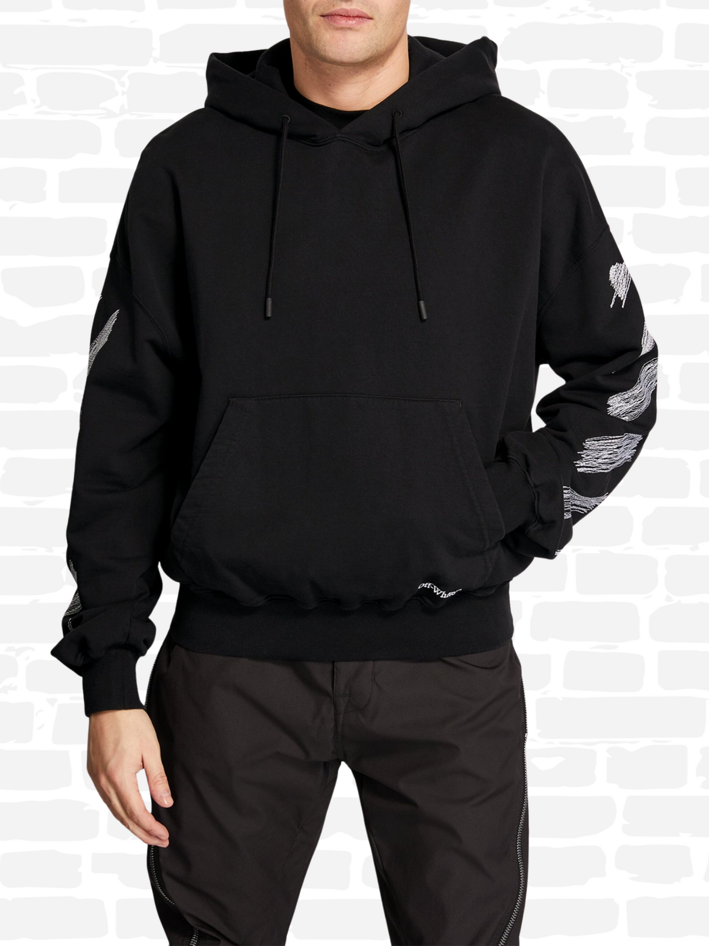 אוף וויט סווטשירט קפוצ'ון צבע שחור Scribble Diagonals Hoodie