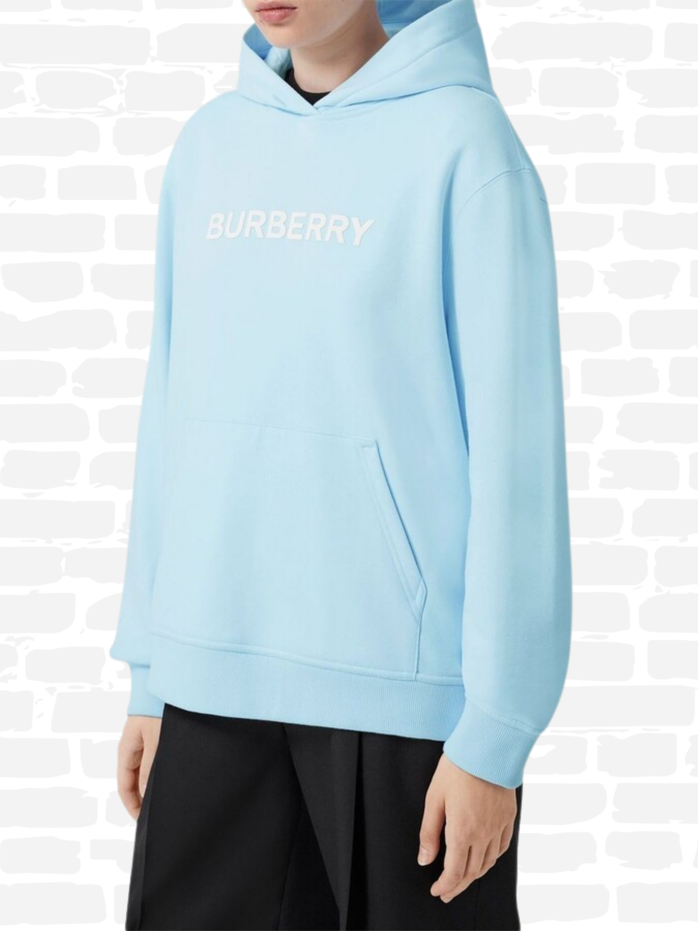 ברברי סווטשירט קפוצ'ון צבע תכלת LOGO-EMBOSSED