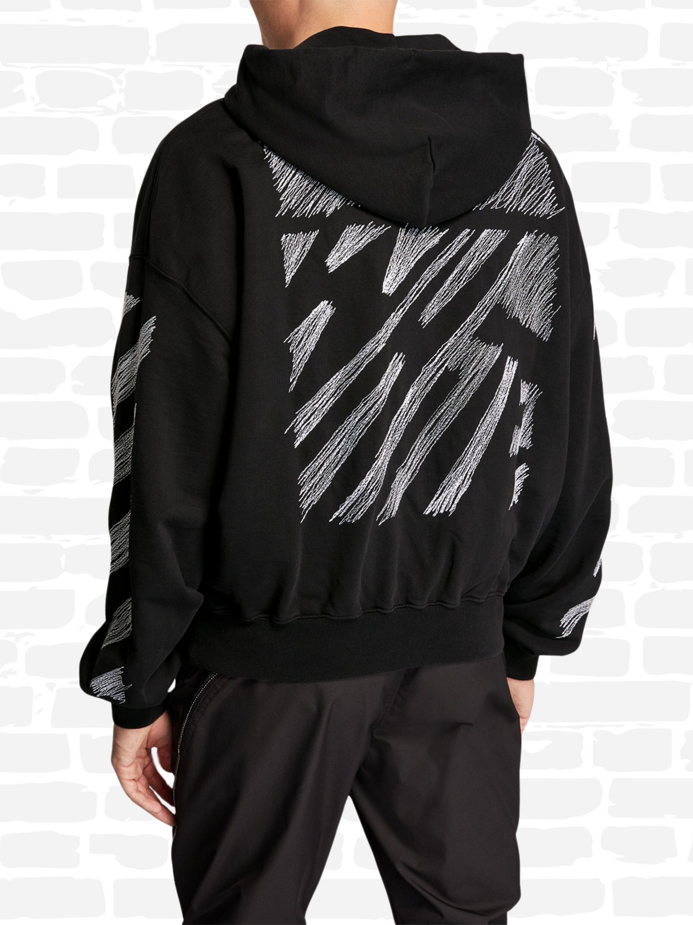 אוף וויט סווטשירט קפוצ'ון צבע שחור Scribble Diagonals Hoodie